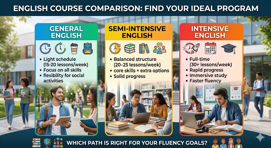 Anglais Général vs. Semi-Intensif vs. Intensif : Quelle est la différence ?